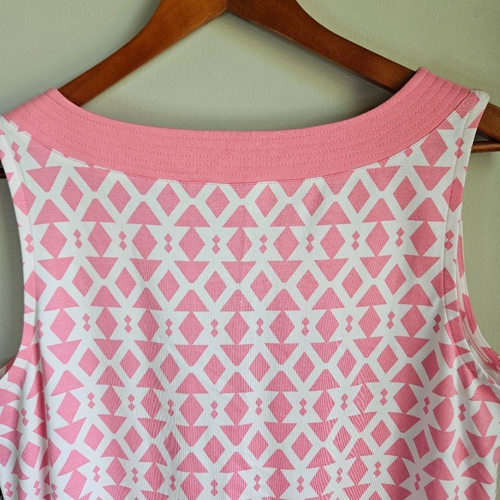 NY & Co Tank Dress Womens XL Cotton Mini Sleeveless Pink Geometric Retro Summer - Picture 4 of 7